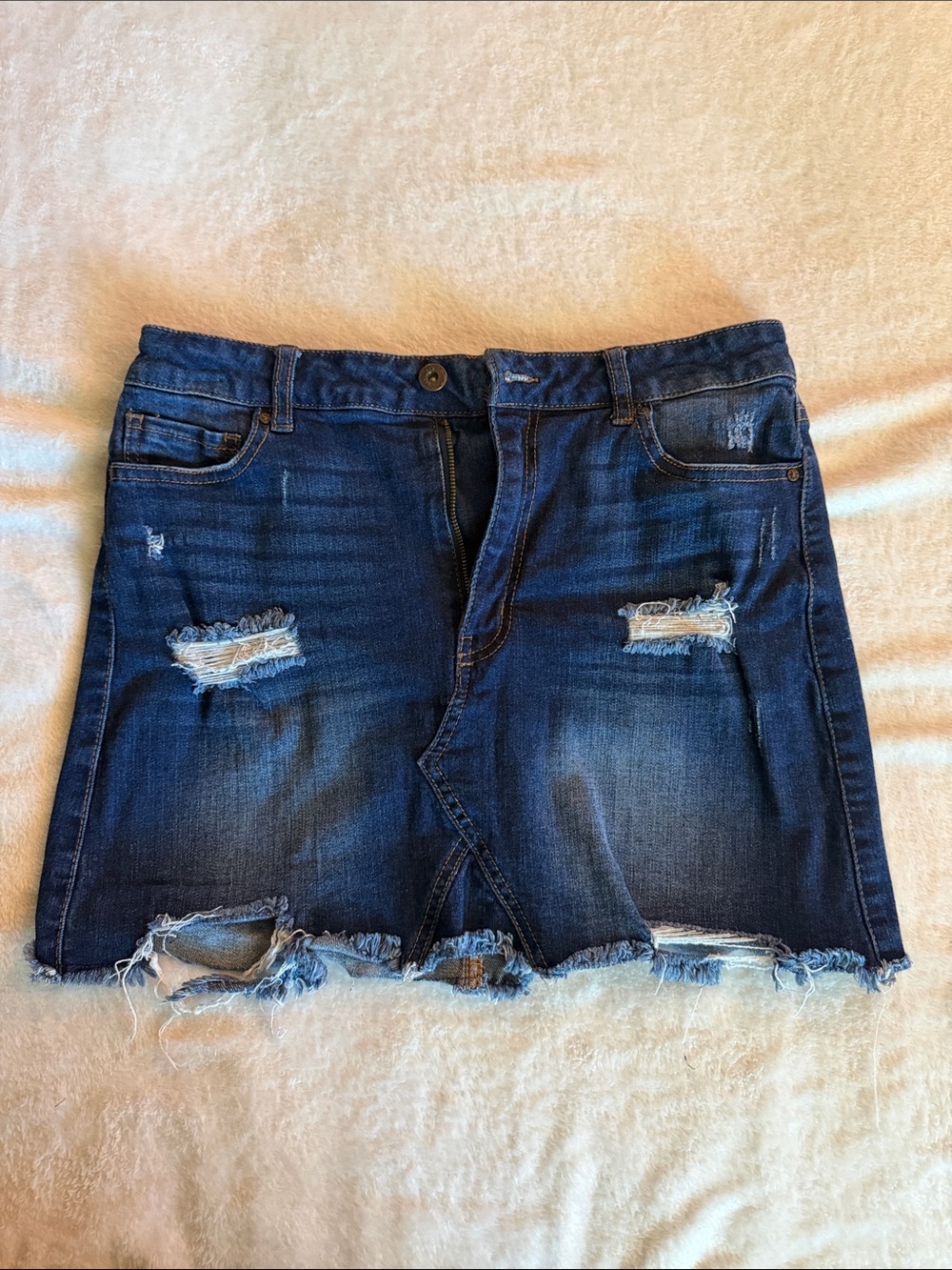 Wax Jean Dark Indigo Distressed Denim Mini Skirt